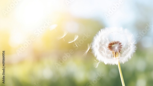 Dandelion on a light horizontal clean background.