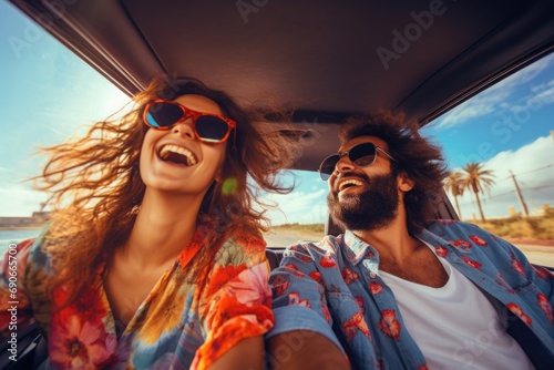 happy love couple travel in car © YamunaART