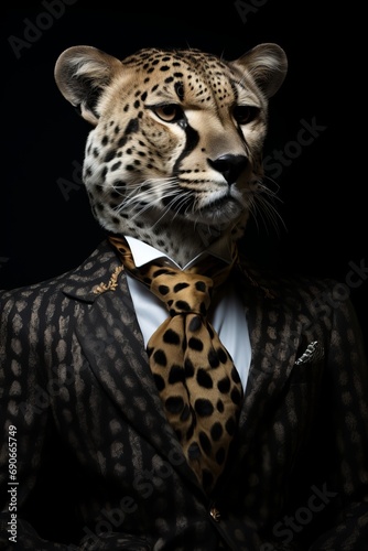 Leopard in a business suit and tie.