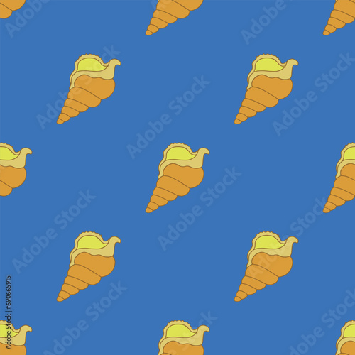 Seashell seamless pattern on the blue background