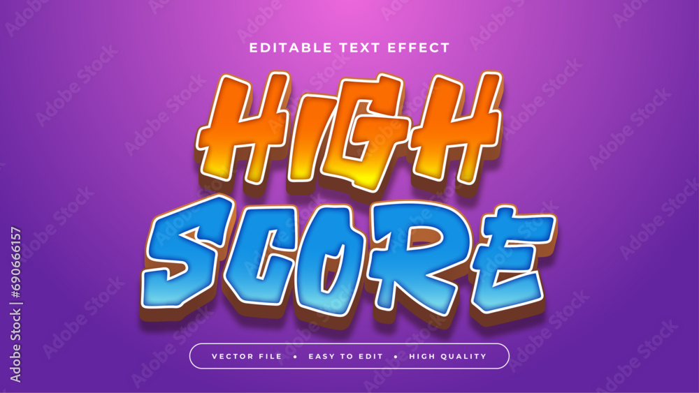 Purple violet orange and blue high score 3d editable text effect - font style