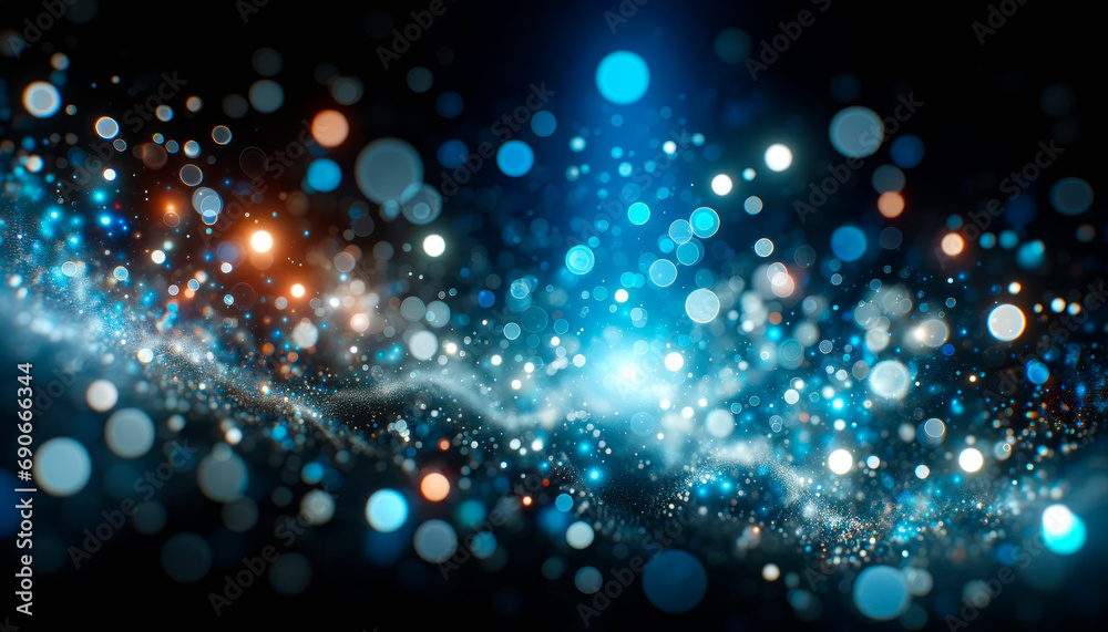 Abstract blue bokeh lights with sparkling dust particles. Dreamy background concept. Generative AI