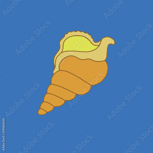 The beige seashell on the blue background