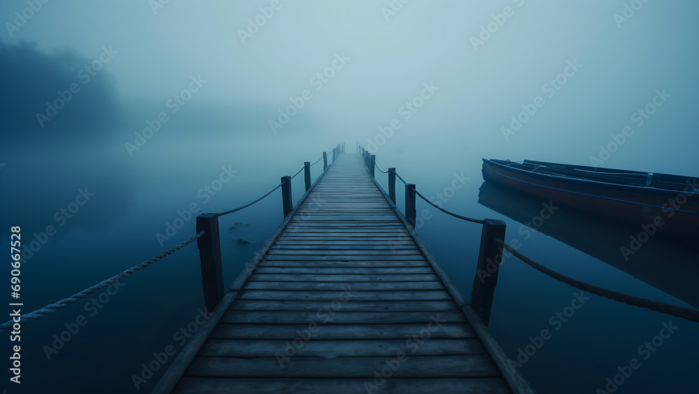 Obraz premium The wooden bridge in the lake in spring with a blue lake.
