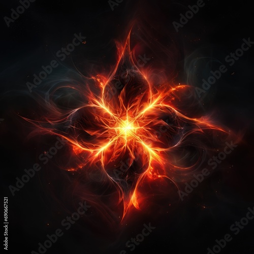 Fire Star in the Dark Night Sky - Red and Black Burning Flames with Heat and Light