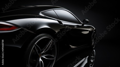 Black sports car. Generic brandless black car with reflection, different close up shots. copy space.