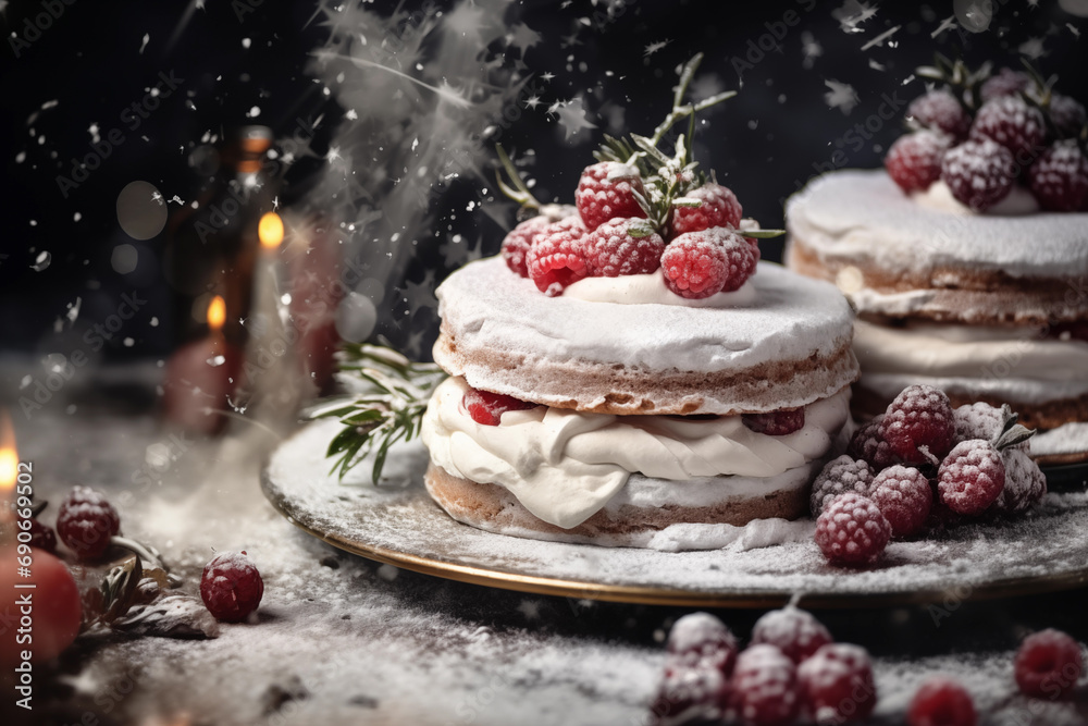 a plate of cakes with buttercream and powdered sugar
