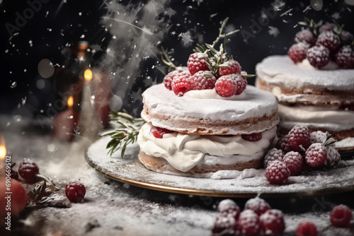 Obraz na płótnie a plate of cakes with buttercream and powdered sugar w salonie