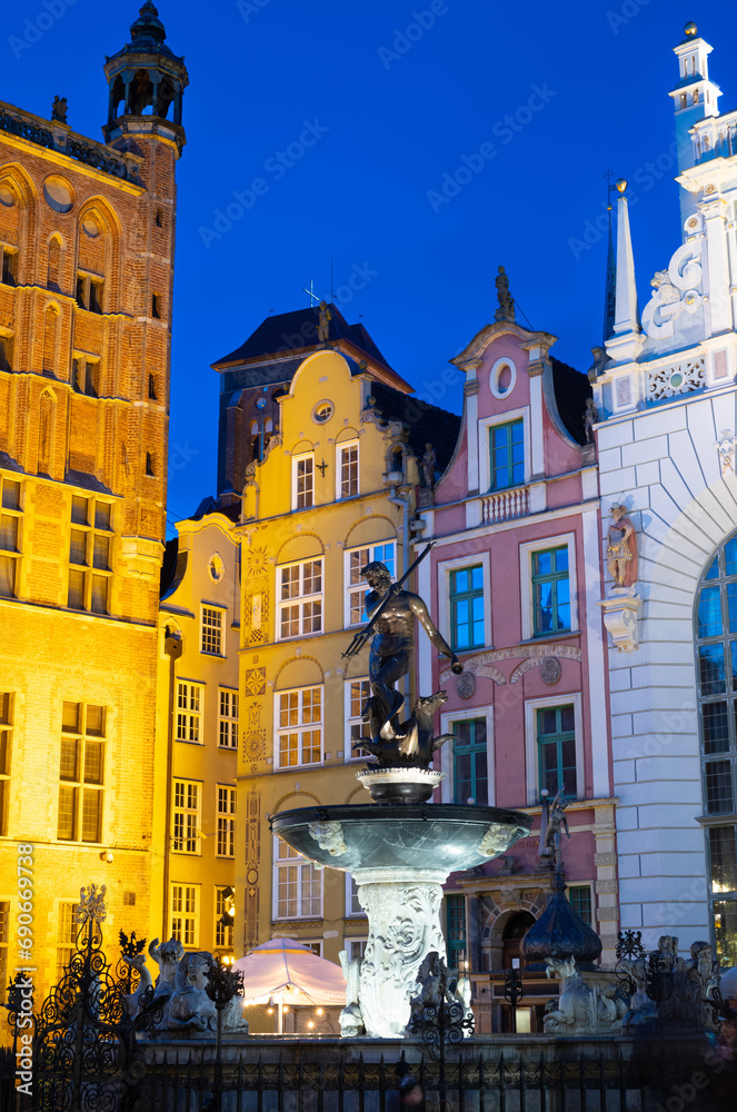 02.02.2023; Neptune fountain Gdansk, Poland.