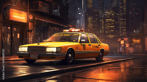 A cab car in the night city, generative AI