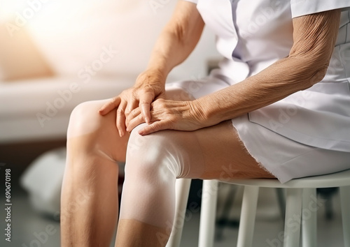 Physiotherapist senior woman and legs support