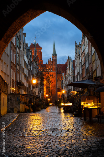 02.02.2023; Mariacka street historical evening streets of Gdansk Poland photo
