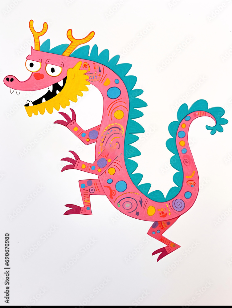 Children's graffiti style minimalist Chinese dragon illustration