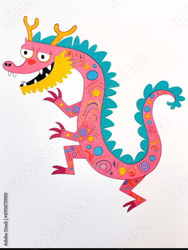 Children's graffiti style minimalist Chinese dragon illustration
