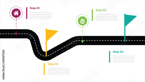 Business road map timeline infographic icons designed. Can be used for steps, options, business process, workflow, diagram, flowchart concept, timeline.