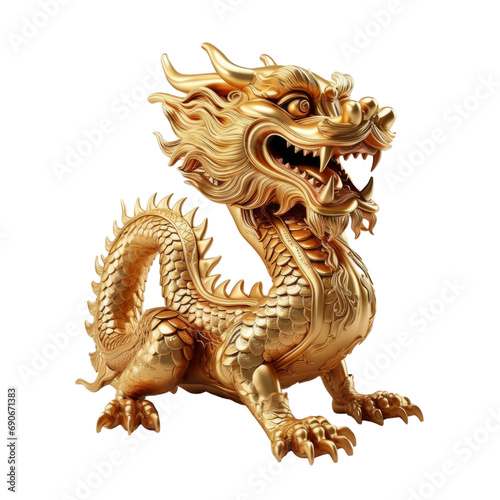 Golden dragon isolated on white transparent  2024 Chinese new year  year of the dragon. PNG