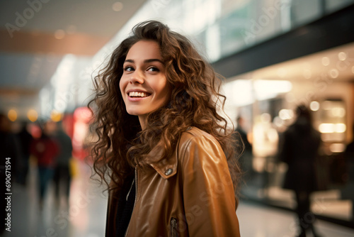 Young happy woman in shopping mall