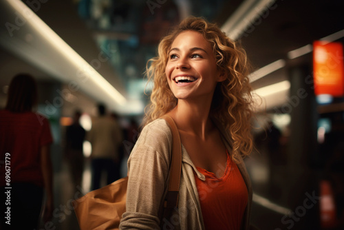 Young happy woman in shopping mall