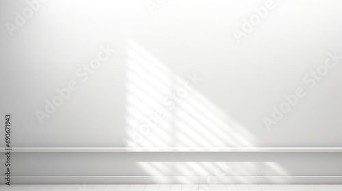 Realistic and minimalist blurred natural light windows, shadow overlay on wall paper texture, abstract background. Minimal abstract light white background for product presentation, generative AI