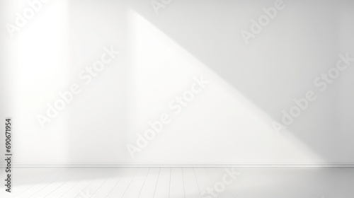 Realistic and minimalist blurred natural light windows  shadow overlay on wall paper texture  abstract background. Minimal abstract light white background for product presentation  generative AI