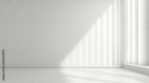 Realistic and minimalist blurred natural light windows, shadow overlay on wall paper texture, abstract background. Minimal abstract light white background for product presentation, generative AI