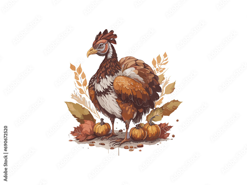 turkey with fall pumpkin and sun flowers illustration , Png Clipart. turkey with fall pumpkin and sun flowers illustration , Png Clipart.
