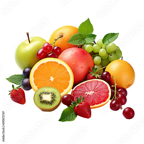 Many kinds of fruits on transparent background PNG. Healthy eating fruit concept.