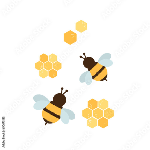 Fototapeta Naklejka Na Ścianę i Meble -  Beehive honey sign with hexagon grid cells and bee cartoons icon sign isolated on white background vector.