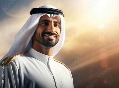 Portrait man handsome muslim saudi arabian person adult happy background arab man photo