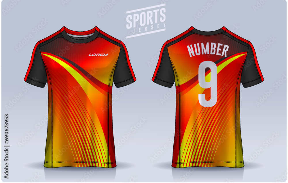 Naklejka premium t-shirt sport design template, Soccer jersey mockup for football club. uniform front and back view. 
