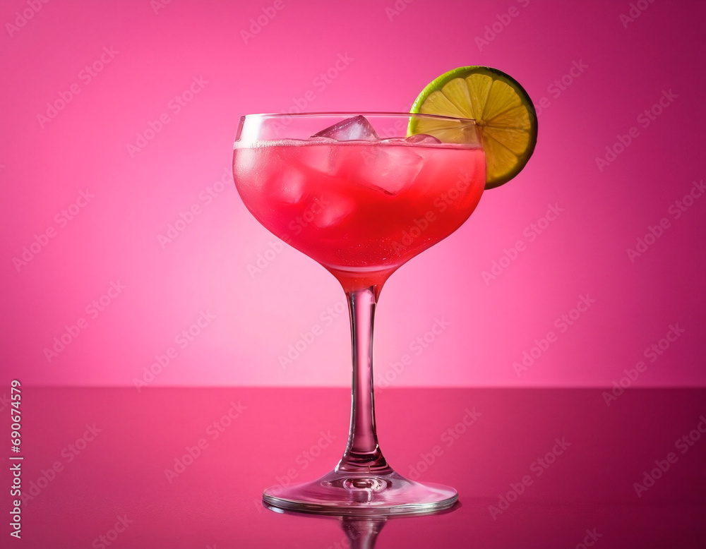 Refreshing Pink Drink with a lime slice on top Refreshing Pink Drink with a lime slice on top