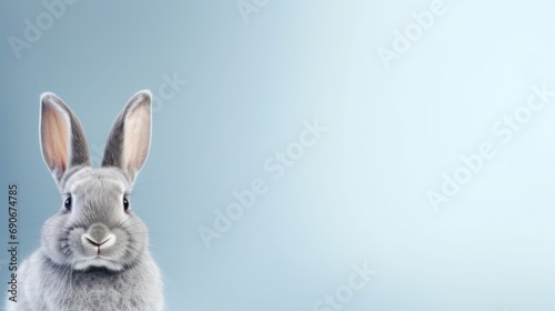 cute animal pet rabbit or bunny gray color smiling and laughing isolated with copy space for easter background, rabbit, animal, pet, cute, fur, ear, mammal, background, celebration, generate by AI © pinkrabbit