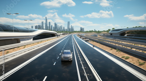 Car Driving a Modern Highway Road in the Megapolis 