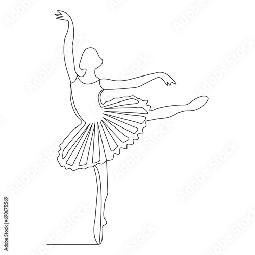 Ballet dance opera house illustration outline vector continuous single line drawing of graceful woman