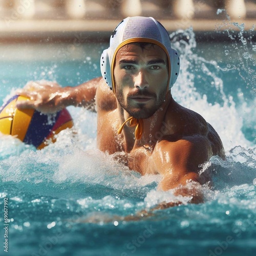 player in professional water polo game match photo