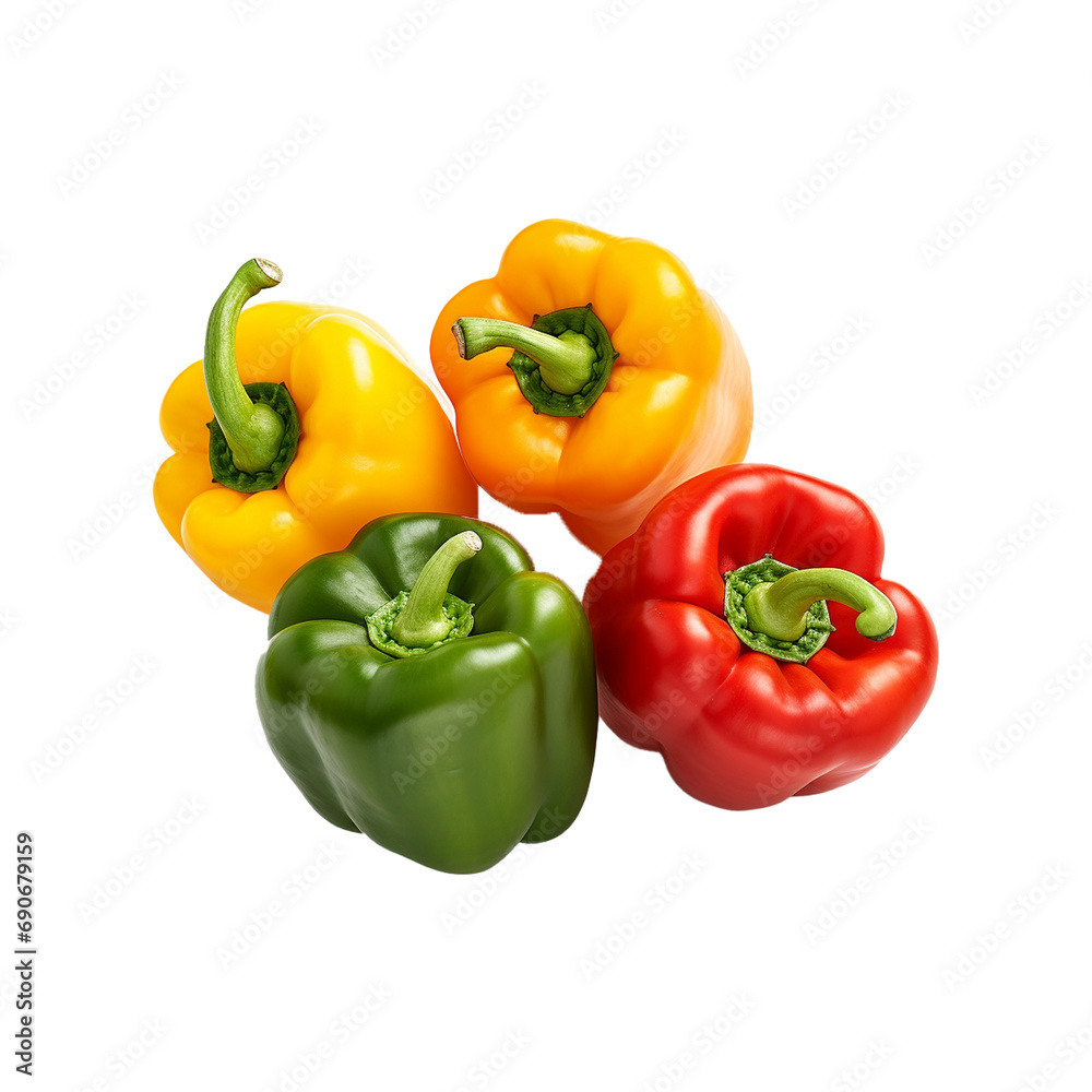 Four assorted capsicums with white transparent background Four assorted capsicums with white transparent background
