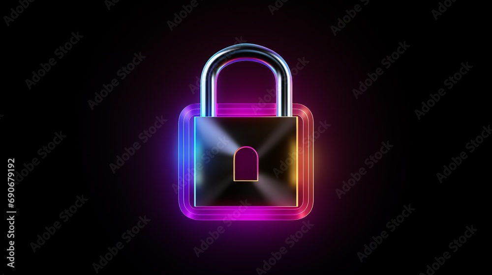 Neon glowing padlock on black backdrop emits aura of digital security, symbolizes essence of securing digital information and online data, personal data protection in digital realm concept Neon glowing padlock on black backdrop emits aura of digital security, symbolizes essence of securing digital information and online data, personal data protection in digital realm concept