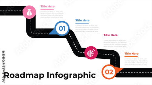 Isometric navigation Roadmap infographic 4 steps timeline concept.