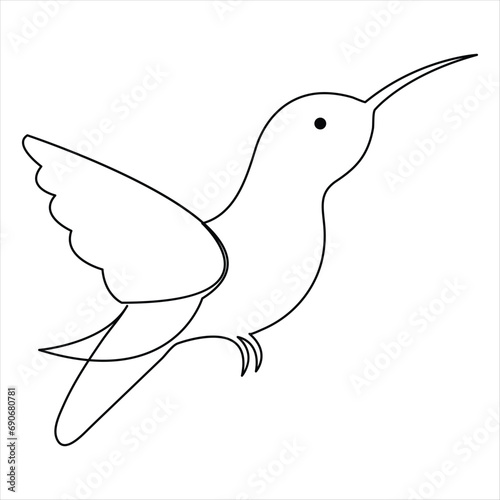 Hummingbird minimalist design continuous single line art drawing outline vector illustration