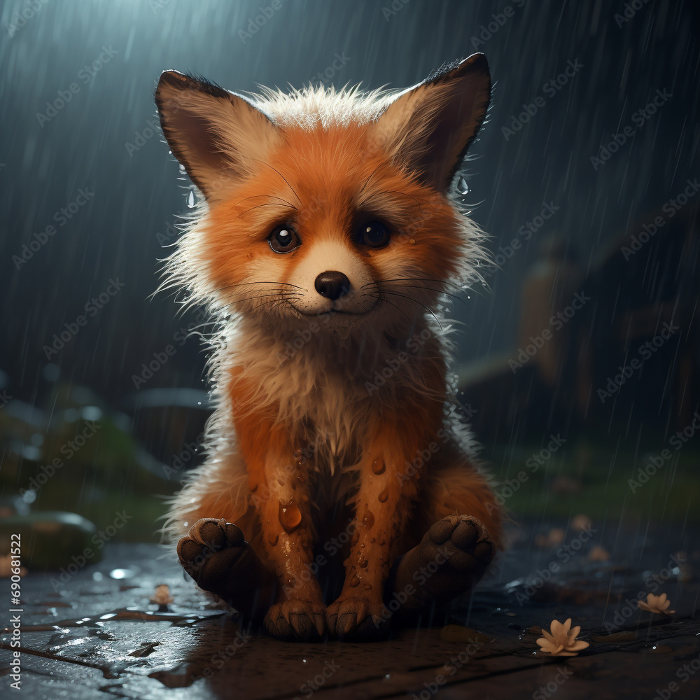 a sad cute fox