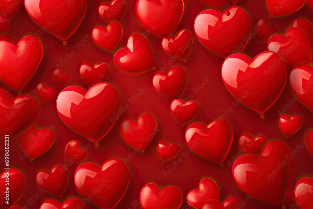 Background of red 3D hearts, template for Valentine's Day, space for text