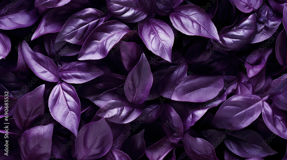 Fresh purple basil leaves filling the entire frame created with Generative Ai