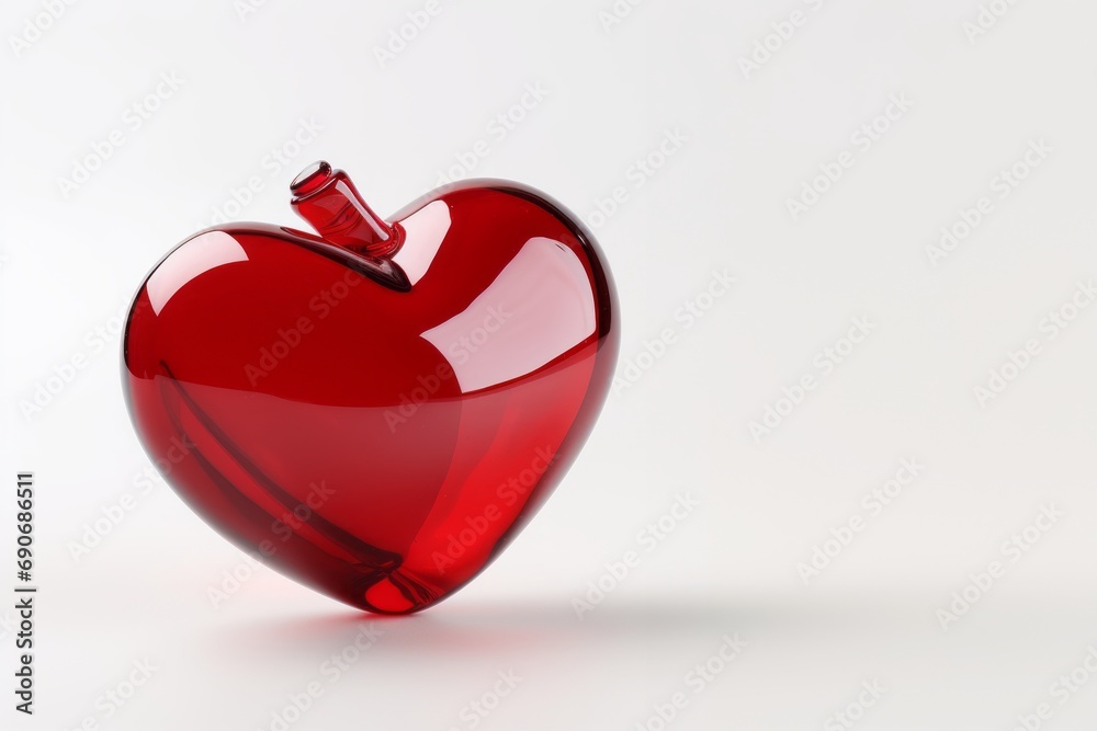 Obraz premium A heart made of glass. Red color. On the right side of the picture, and on the left is an empty space.