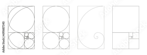 Golden ratio template set. Balance, harmony proportions. Golden section. Fibonacci array, numbers. Outlined vector illustration. photo