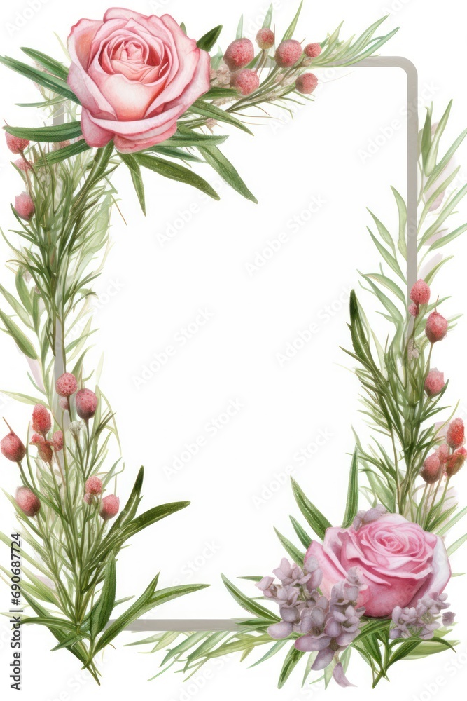 Rosemary Rose Frame isolated on white background 