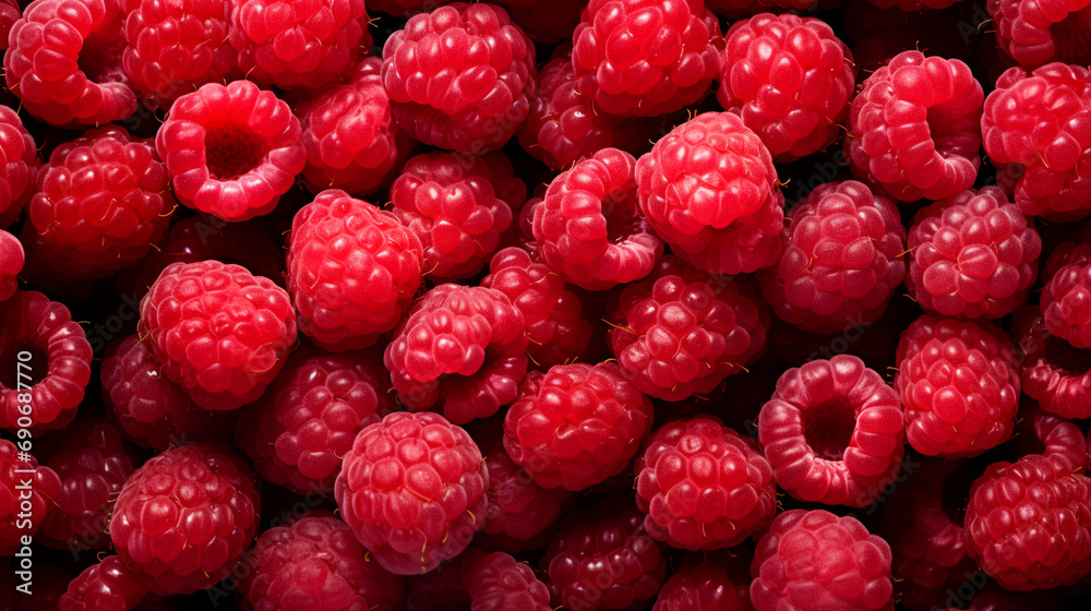 Fresh raspberries filling the entire frame, food background created with Generative Ai Fresh raspberries filling the entire frame, food background created with Generative Ai