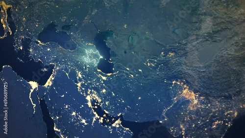 Realistic Earth Orbit and Zoom Glowing Borders Azerbaijan photo