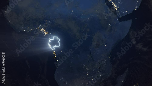Realistic Earth Orbit and Zoom Glowing Borders Gabon photo