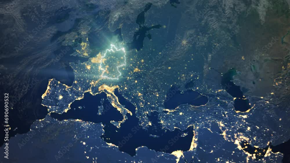 Realistic Earth Orbit and Zoom Glowing Borders Germany