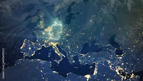 Realistic Earth Orbit and Zoom Glowing Borders Germany